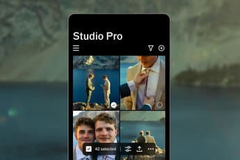 VSCO Studio Pro batch-editing interface showing 42 photos selected for batch edit