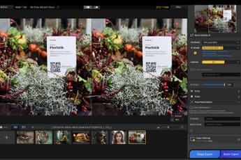 Aiarty Image Enhancer interface showing a photo being upscaled and enhanced with AI, before and after comparison